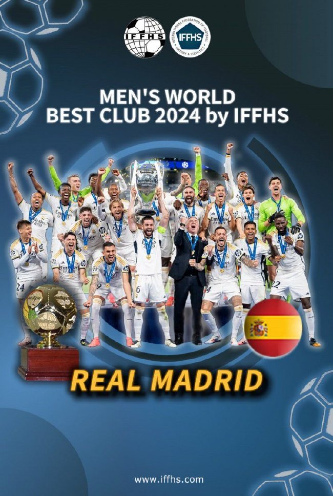 皇马第五次获IFFHS年度最佳俱乐部 2024年五冠创纪录 皇马第五次获IFFHS年度最佳俱乐部 2024年五冠创纪录